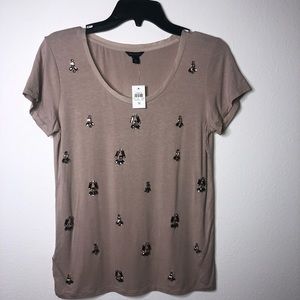 Ann Taylor beige beaded top size M. NWT